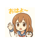 かわいい女子学生とペンギンのスタンプ（個別スタンプ：1）