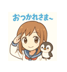 かわいい女子学生とペンギンのスタンプ（個別スタンプ：3）