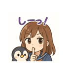 かわいい女子学生とペンギンのスタンプ（個別スタンプ：24）