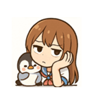 かわいい女子学生とペンギンのスタンプ（個別スタンプ：28）