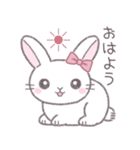 毎日使えるシンプル挨拶☆リボンうさぎ（個別スタンプ：1）