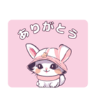 うさぎ耳の帽子を被った猫（個別スタンプ：3）
