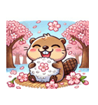 ビーバーと桜のスタンプ@SFW（個別スタンプ：8）