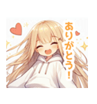 白パーカーを着た金髪の女の子スタンプ（個別スタンプ：2）