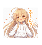 白パーカーを着た金髪の女の子スタンプ（個別スタンプ：3）