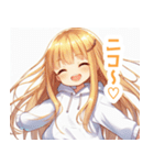 白パーカーを着た金髪の女の子スタンプ（個別スタンプ：19）
