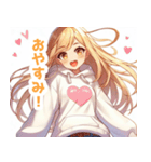 白パーカーを着た金髪の女の子スタンプ（個別スタンプ：39）