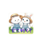 白猫とウサギのほのぼの農作業スタンプ。（個別スタンプ：34）