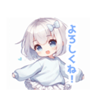 水色×フリルリボンの女の子スタンプ（個別スタンプ：1）
