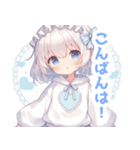 水色×フリルリボンの女の子スタンプ（個別スタンプ：10）