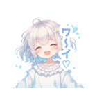 水色×フリルリボンの女の子スタンプ（個別スタンプ：11）