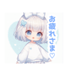 水色×フリルリボンの女の子スタンプ（個別スタンプ：22）