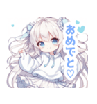 水色×フリルリボンの女の子スタンプ（個別スタンプ：34）