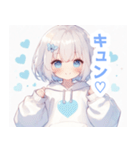 水色×フリルリボンの女の子スタンプ（個別スタンプ：40）