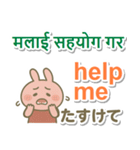 ネパール語＋英語＋日本語 ピンクのウサギ（個別スタンプ：19）