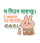 ネパール語＋英語＋日本語 ピンクのウサギ（個別スタンプ：24）