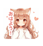 ブラウンの猫耳女の子スタンプ（個別スタンプ：10）