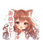 ブラウンの猫耳女の子スタンプ（個別スタンプ：38）