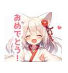 巫女服の白狐の女の子スタンプ（個別スタンプ：20）