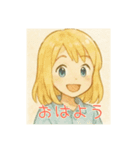 水彩画風の女の子(日常に使えるスタンプ)（個別スタンプ：6）