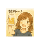 水彩画風の女の子(日常に使えるスタンプ)（個別スタンプ：16）