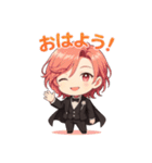 桃髪タキシードのふんわり応援スタンプ（個別スタンプ：1）