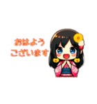 浴衣美人ちゃん達の元気なメッセージ（個別スタンプ：3）