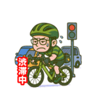 緑のオッサンロードバイクに乗るスタンプ（個別スタンプ：14）