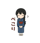 藍染めの着物を着た女の子（個別スタンプ：11）