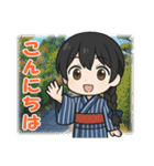 藍染めの着物を着た女の子（個別スタンプ：13）