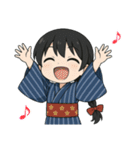 藍染めの着物を着た女の子（個別スタンプ：36）