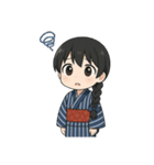 藍染めの着物を着た女の子（個別スタンプ：38）
