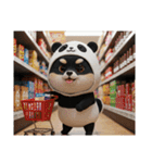 パンダの着ぐるみシリーズ豆柴犬の黒チビ（個別スタンプ：3）