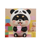 パンダの着ぐるみシリーズ豆柴犬の黒チビ（個別スタンプ：23）