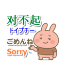 中国語（簡体）＋英語＋日本語 桃色うさぎ（個別スタンプ：3）