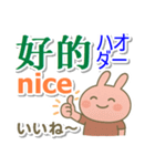 中国語（簡体）＋英語＋日本語 桃色うさぎ（個別スタンプ：4）