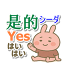 中国語（簡体）＋英語＋日本語 桃色うさぎ（個別スタンプ：9）