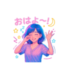 アニメかわいい女の子のスタンプネオンカラ（個別スタンプ：1）