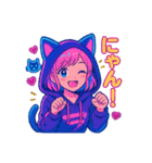 アニメかわいい女の子のスタンプネオンカラ（個別スタンプ：7）
