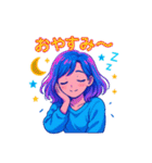 アニメかわいい女の子のスタンプネオンカラ（個別スタンプ：8）