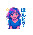 アニメかわいい女の子のスタンプネオンカラ（個別スタンプ：9）
