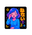 アニメかわいい女の子のスタンプネオンカラ（個別スタンプ：14）