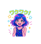 アニメかわいい女の子のスタンプネオンカラ（個別スタンプ：16）