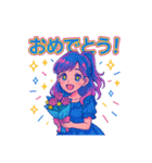 アニメかわいい女の子のスタンプネオンカラ（個別スタンプ：17）