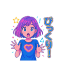 アニメかわいい女の子のスタンプネオンカラ（個別スタンプ：23）