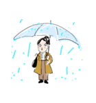 雨の日専用10人〜傘と人と猫のおはよう沢山（個別スタンプ：14）
