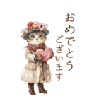 お祝い/おめでとう/ビンテージ水彩画のねこ（個別スタンプ：6）