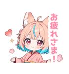 ゆるっとしたパステル狐の女の子スタンプ（個別スタンプ：5）