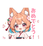 ゆるっとしたパステル狐の女の子スタンプ（個別スタンプ：9）