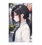 黒髪シャツ女の子と町（個別スタンプ：40）